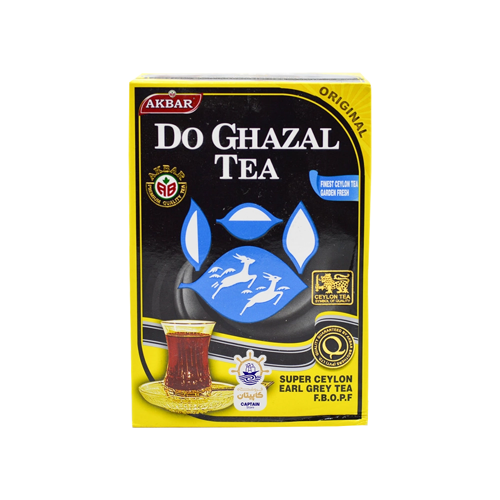 چای سیاه سیلان دو غزال اکبر مدل ارل گری ۵۰۰ گرم