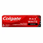 خمیر دندان Colgate مدل Max White Charcoal حجم ۷۵ میلی‌لیتر روی بسته‌بندی قرمز...