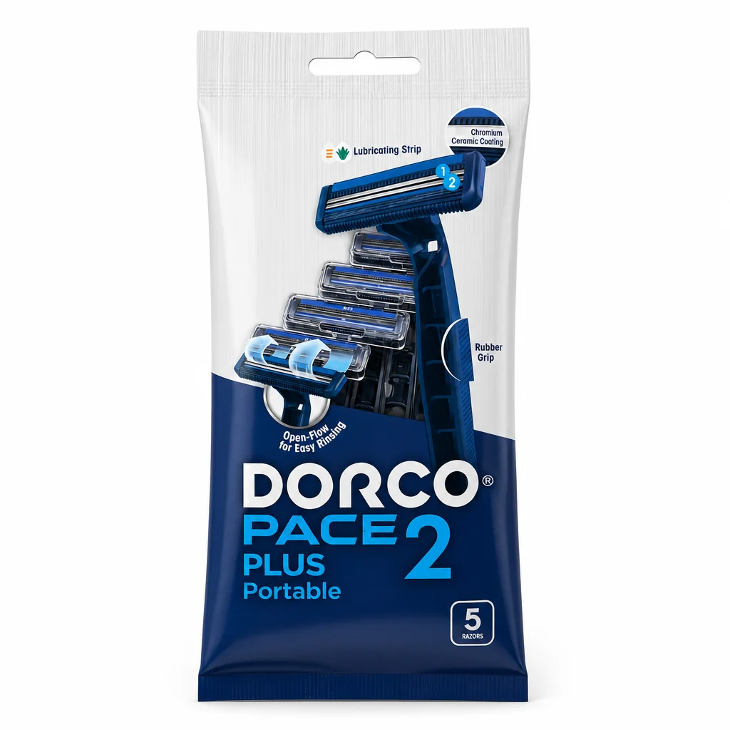 خودتراش اصلاح 2 تیغ DORCO مدل PACE 2 PLUS Portable بسته ۵ عددی