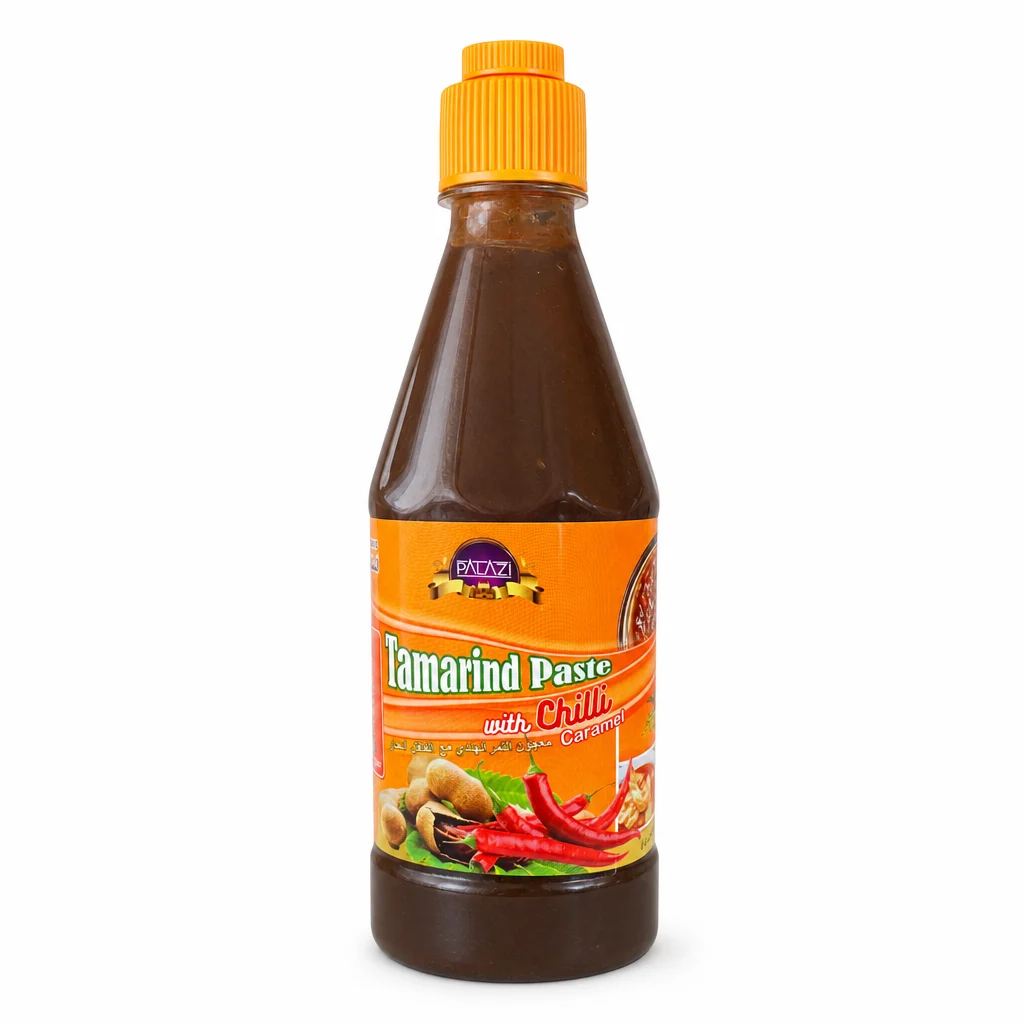 رب تمر هندی تند و کاراملی PALAZI مدل Chilli Caramel وزن 485 گرم