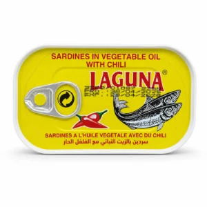 ساردین فلفلی LAGUNA مدل SARDINES IN VEGETABLE OIL WITH CHILI وزن 70 گرم