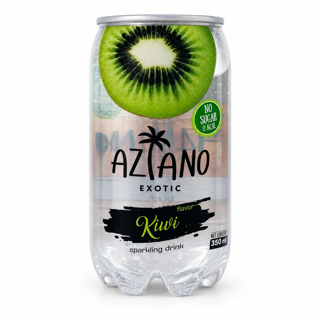 نوشیدنی گازدار AZIANO طعم کیوی حجم ۳۵۰ میلیلیتر