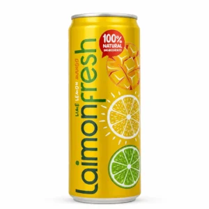 نوشیدنی گازدار طعم لیمو و لایم و انبه LaimonFresh مدل LIME LEMON MANGO حجم 330 میلی لیتر
