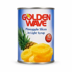 کمپوت آناناس حلقه‌ای GOLDEN WAVE مدل PineApple Slices in Light Syrup وزن 340 گرم