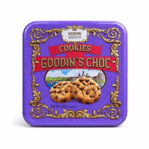 کوکی شکلاتی GODINN مدل GOODIN'S CHOC وزن ۱۵۸ گرم با جعبه فلزی