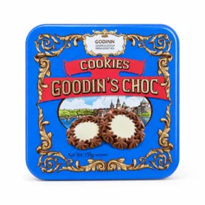کوکی شکلاتی GODINN مدل GOODIN'S CHOC وزن ۱۵۸ گرم با جعبه فلزی
