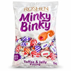 تافی و آبنبات ژله‌ای مغزدار ROSHEN مدل Minky Binky وزن 1 کیلوگرم