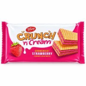 ویفر توت‌فرنگی Tiffany مدل Crunch n' Cream وزن 65 گرم