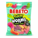 پاستیل کرمی ترش BEBETO مدل Sour Worms وزن ۸۰ گرم
