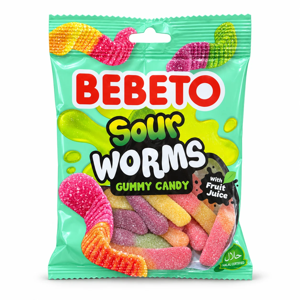 پاستیل کرمی ترش BEBETO مدل Sour Worms وزن ۸۰ گرم