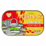 کنسرو ماهی ساردین MEHNAZ مدل Sardines In Vegetable Oil وزن ۱۲۵ گرم