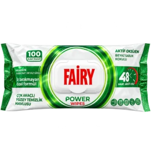 دستمال مرطوب پاک‌کننده چندمنظوره سطوح FAIRY مدل POWER WIPES بسته ۱۰۰ عددی